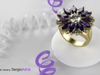 Anillo oro amarillo, amatistas y circonitas blancas