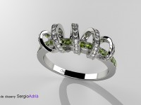 Anillo oro blanco con diamantes talla brillantes y peridoto